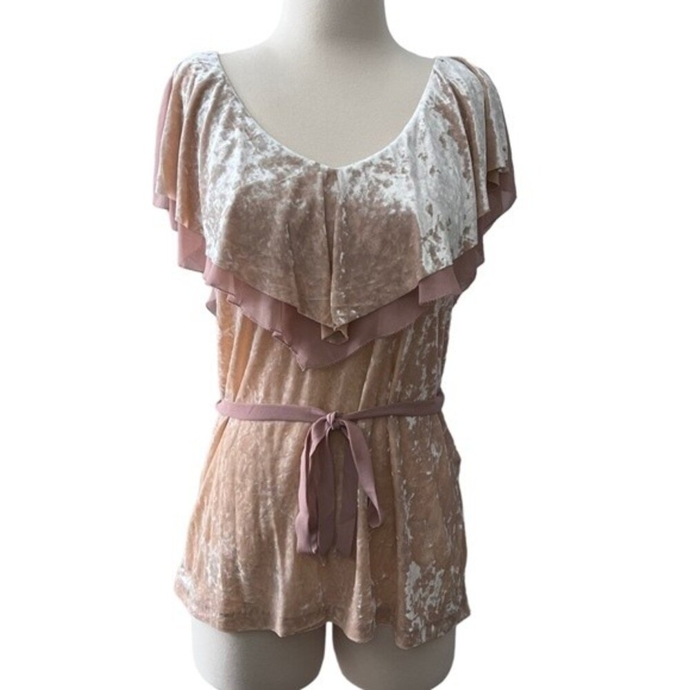 WHBM Pink Velvet Flounce Belted Top Size Medium Style 570216298 Fairycore